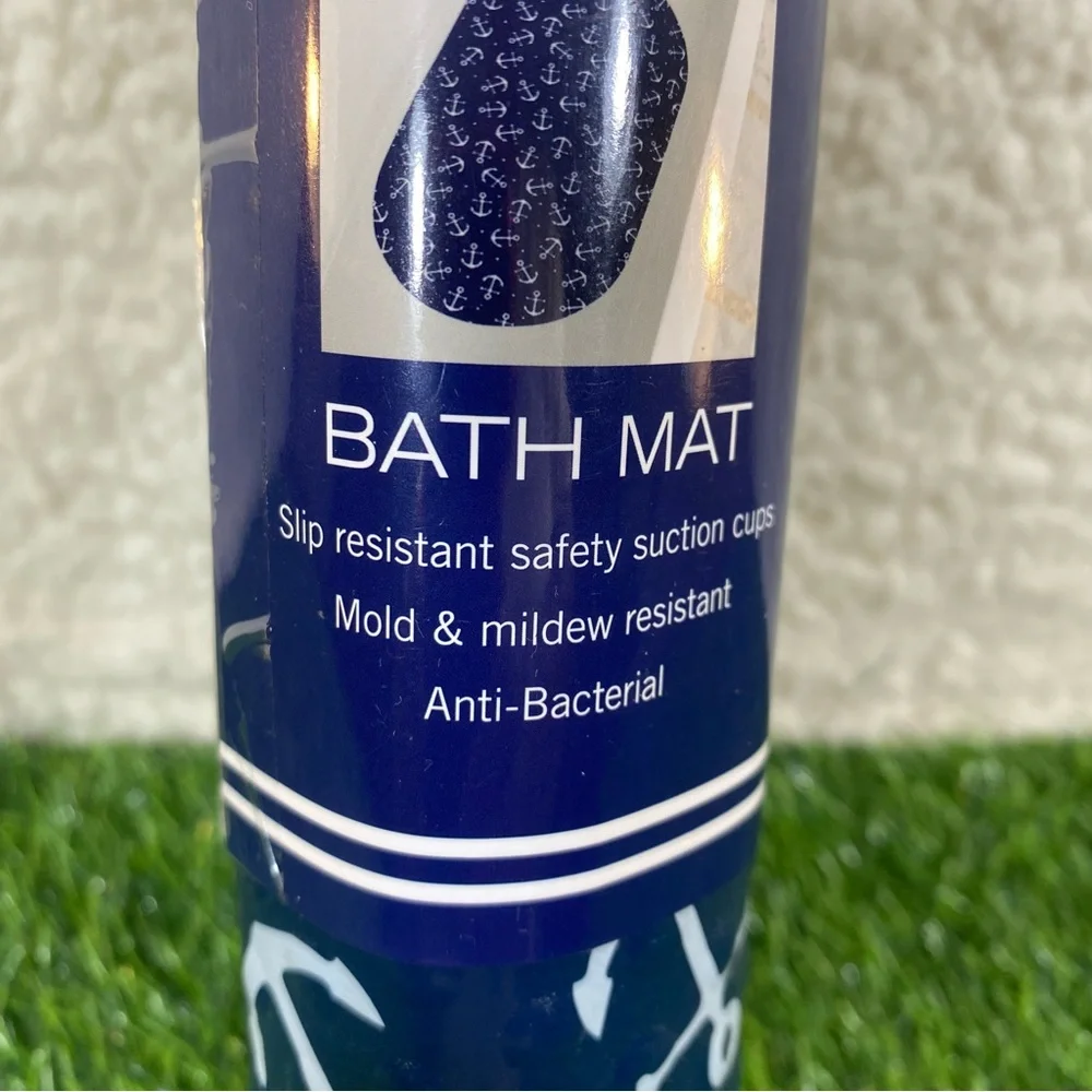 Nautica Dark Blue Anchor Bathtub Mat 27x15 in Anti-Bacterial Mildew Resistant